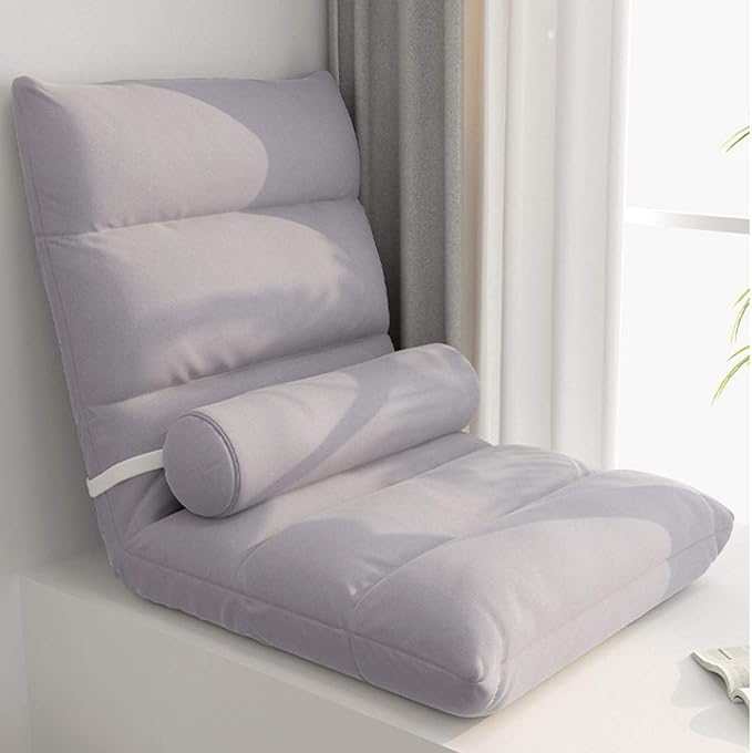 Adjustable 5Position Floor Chair -Pillow Gaming Chair-Cushion Dorm Rocker-Gamer-Comfy for Reading Game Meditating-Simplicity Style-and Free Long Bolster Pillow (Light Grey)