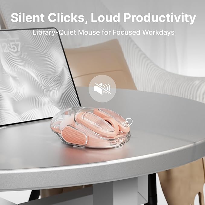EWEADN Q9 Wireless Clear Mouse Dual Mode Bluetooth &amp 2.4G USB Computer Mouse with RGB Lighting Silent Clicks Multi-Device Compatibility for Laptop PC MacBook iPad Cute Mouses-Gradient