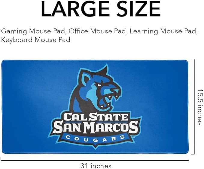 California State University San Marcos Cougars Primary Logo Large Gaming Mouse Pad Desk Mat with Stitched Edges Non-Slip Base for Gamer Home and Office 31.5 x 15.7