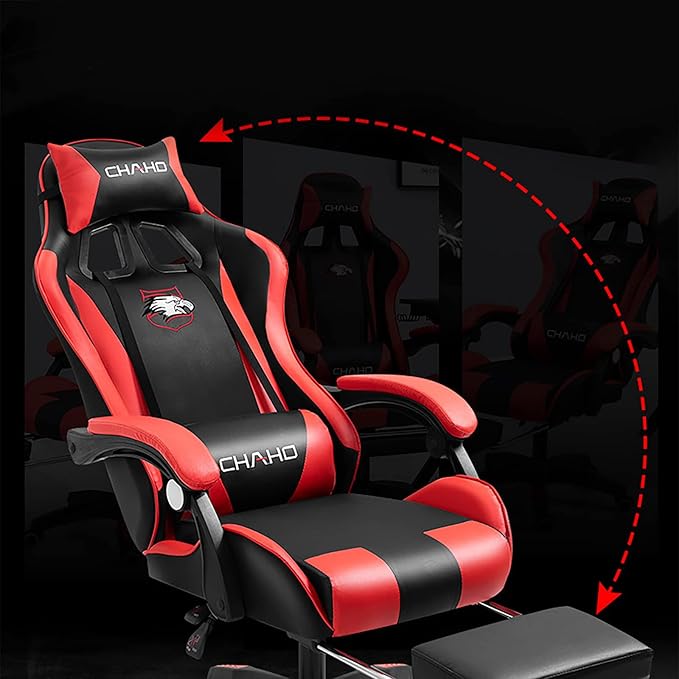 Gaming Chair Computer Chair with Footrest and Lumbar Support Height Adjustable Game Chair with 360°-Swivel Seat and Headrest and for Office or Gaming (GreenV-Style)