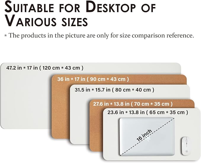 Large Cork Desk Mat - 47.2x 17 Desk Pad for Office and Home - Ideal for Large Mouse Pad and Desk Mats on Top of Desks(White)