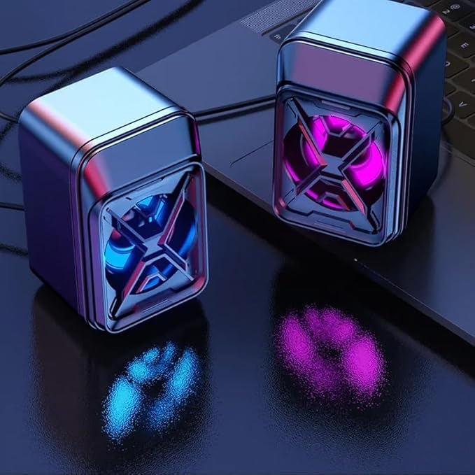 Small Desktop Speaker with Glowing LED Lights Colorful USB Speakers for Laptop Computer Audio