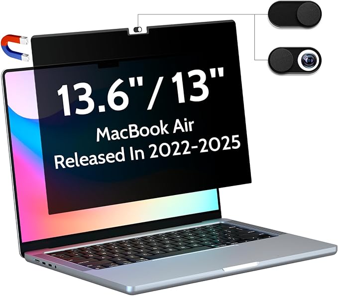 Magnetic Privacy Screen for Macbook Air 13.6/13 Inch (2022-2026 M2 M3 M4 M5) Removable Matte Anti Glare Blue Light Protector Private Security Filter for 13.6inch Mac Laptop Computer