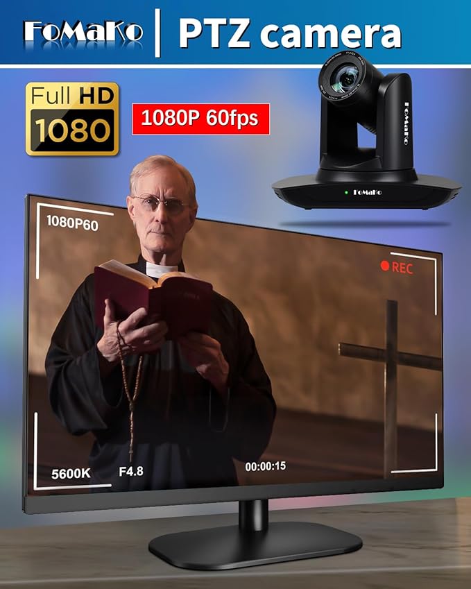 FoMaKo HDMI PTZ Camera AI Auto-Tracking Gen 3 20x Optical Zoom IP USB3.0 HDMI Camera for Church Services Worship EducationFMK12UH Pro(20x)-BBlack Color