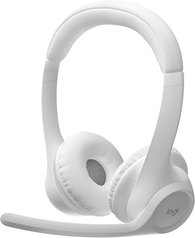 Logitech Zone 300 Wireless Bluetooth Headset with Noise-Canceling Microphone Compatible with Windows Mac Chrome Linux iOS iPadOS Android – Off-White