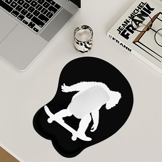 Mousepad Bigfoot Skateboarding Sasquatch Ergonomic Wrist Support Non-Slip Base Mouse Mat with Wrist Rest Computer Mousemat for Desk Work Accessories Pad