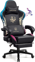 GTPLAYER Gaming Chair with Bluetooth Speakers and Footrest Dragon Series Video Game Chair Heavy Duty Ergonomic Chair Esports Gaming Chair Computer Office Desk Chair(DEEP Black)