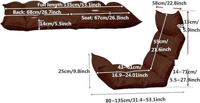 Adjustable Floor Gaming Chair for Adults - Cotton Linen Lounge Chair with 5-Position Adjustable Head Waist and Feet Thick Sponge Padding Sturdy Steel Frame Grey