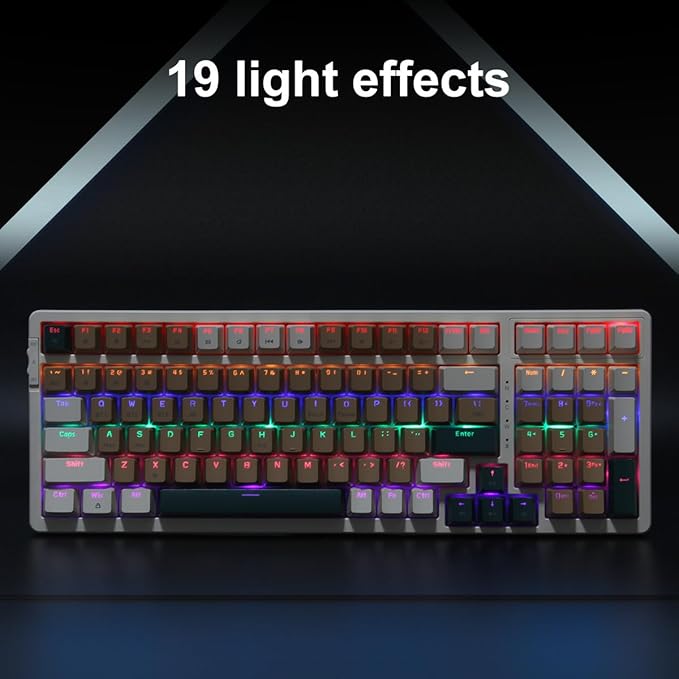 Wireless Mechanical Keyboard Triple Mode 2.4G/USB-C/BT Gaming Keyboards 100 Keys Backlit Red Switch Keyboard | Rechargeable Mechanical Gaming Keyboards (Brown Combo Red Switch)