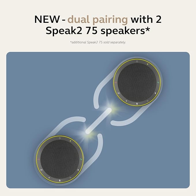 Jabra Speak2 75 (2025 Edition) Wireless Bluetooth Speakerphone - 4 Noise-Cancelling Mics 65mm Speakers - New Linking Feature - USB-C Dongle - Certified for Microsoft Teams - Dark Grey