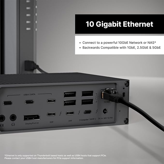CalDigit TS5 Plus - Thunderbolt 5 Dock - 20 Port10GbE 140W Dedicated Host Charging Thunderbolt 5 x3 USB 10Gb/s x10 Dual USB Controllers Up to Dual 8K 60Hz Displays 1.0m Braided Cable 330W PSU