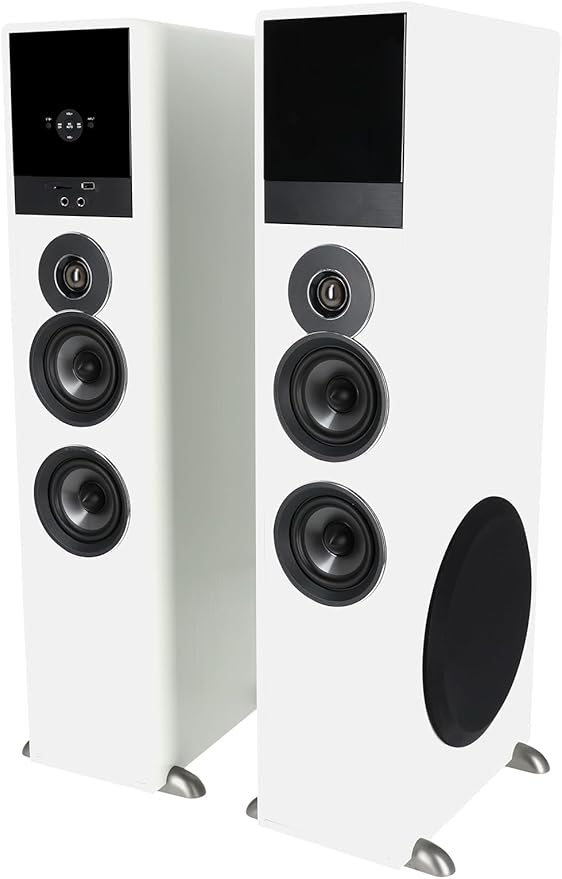 Rockville TM80W Powered Home Theater Tower Speaker System White 800W 8 Subwoofers Bluetooth USB/SD Playback FM Radio Remote Control Karaoke Ready Perfect for Home Entertainment