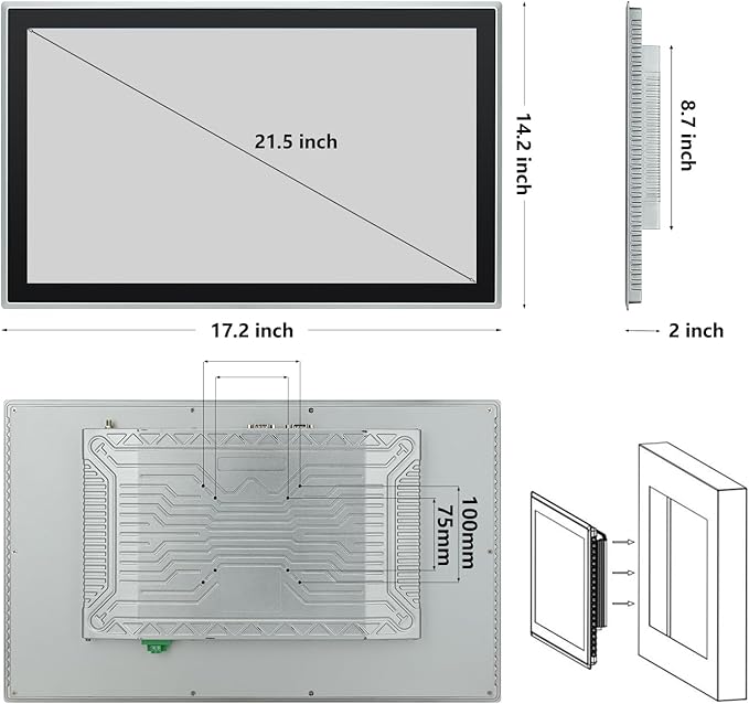 21.5 inch Android 12 Industrial Embedded Interactive Touchscreen Monitor Capacitive Multi-Touch Tablet with Front IP65 Monitor RAM 8G &amp ROM 128G WiFi &amp BT HD-MI-Out &amp USB Ports