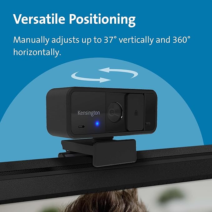 Kensington W1050 1080p Fixed Focus Wide Angle Webcam for Video Conference Dual Stereo Mic Software Control Privacy Cover Works with Microsoft Teams Google Meet Zoom and More (K80250WW)