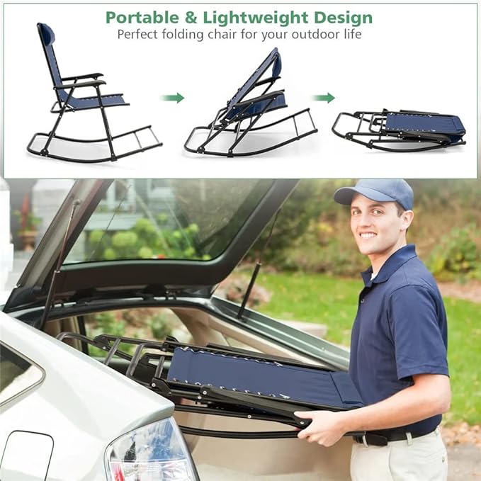 Office Chair Gaming Chair Computer Chair Patio Camping Rocking Chair Folding Rocking Chair Footrest Blue