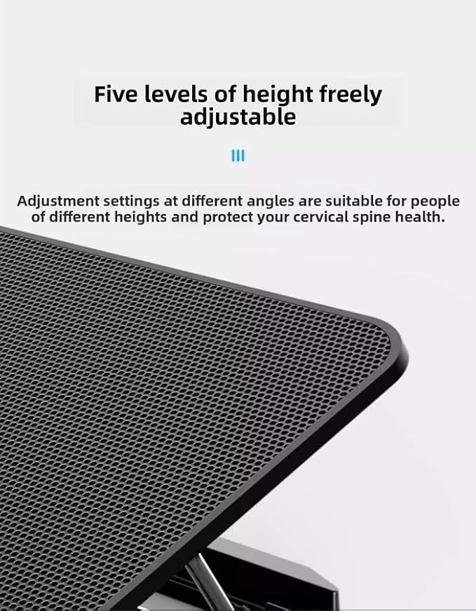 Metal Ice Cooler Silent Exhaust Portable Laptop Cooling Stand with 6 Cooling Fans Cooling Pad for Laptop Fan 15.6 Inch with Height Adjustable Notebook Cooler Pad with Two USB Port