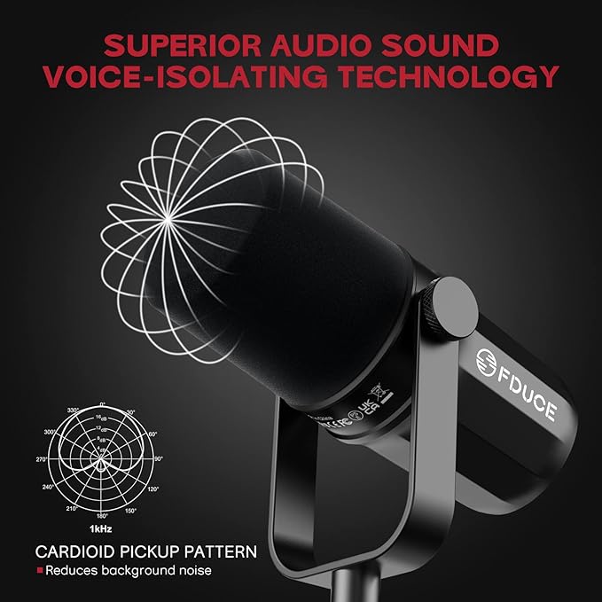 FDUCE XLR Dynamic Microphone for Vocal Recording Podcasting Gaming Live Streaming&ampBroadcasting All Metal Cardioid Mic Voice-Isolating Technology SL40X