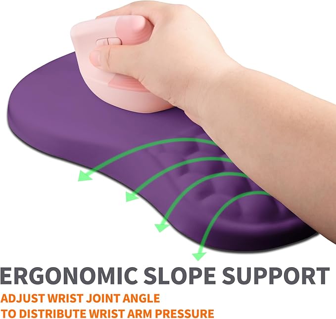 Ergonomic Joint Wrist Support Mouse Pad with Memory Foam Cushion Massage Bump Carpal Tunnel Pain Relief Mousepad Slope Design for Wrist Rest 11.8x7.9 in Dark Violet