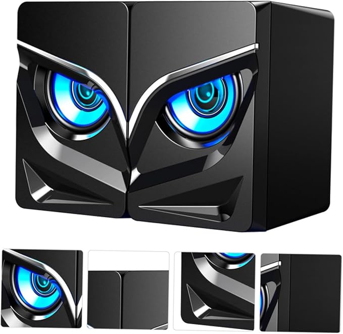 2pcs USB Wired Computer Speakers with Colorful RGB Lighting Surround Sound Subwoofer for Desktop Laptop Gaming and Office Use Compact Stereo Audio External Speakers with Powerful