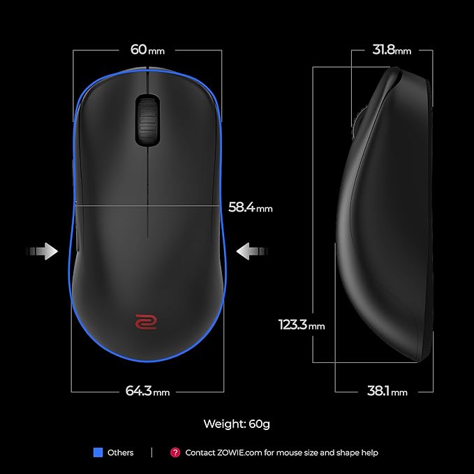 BenQ Zowie S2-DW 4K Wireless Mouse for Esports Sports Science 4K Enhanced Receiver 65g Symmetrical Driverless 3950 Sensor 4K Polling Rate