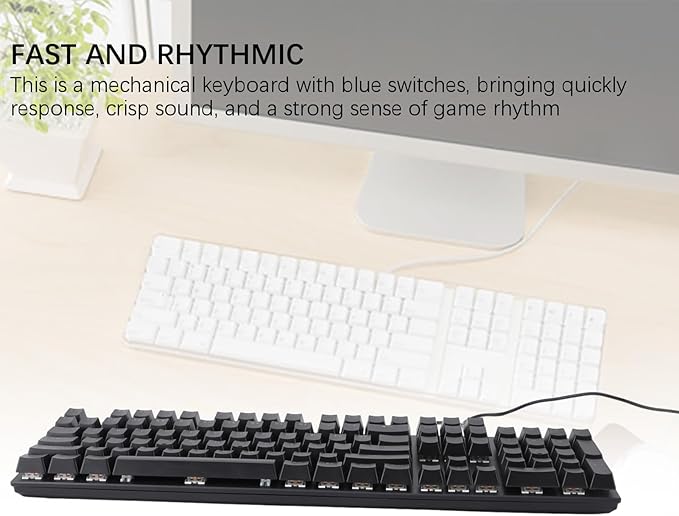 Wired Mechanical Keyboard: 104 Keys Blue Switch Backlit Keyboard with 8 Types of Backlit Illumination for Gaming and Office