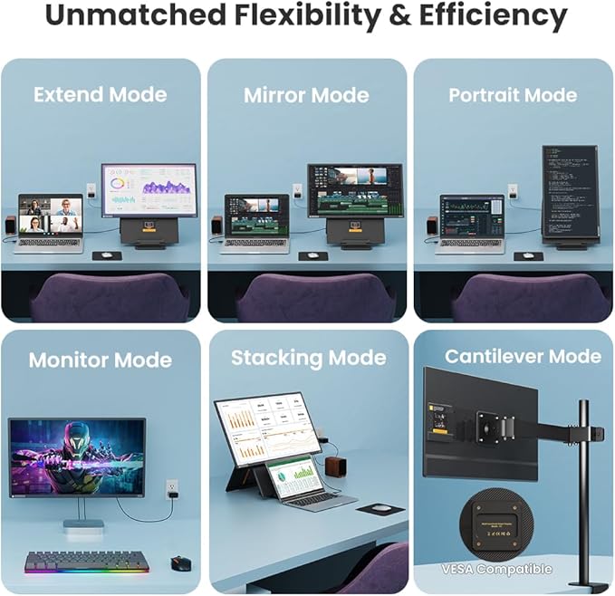 Hyangin 24-inch Large Portable Monitor for Laptop 2026 Upgraded 1080P FHD 100Hz Portable Screen125% sRGB IPS Portable Second Monitor with Adjustable Stand for Laptop MacBook Phones
