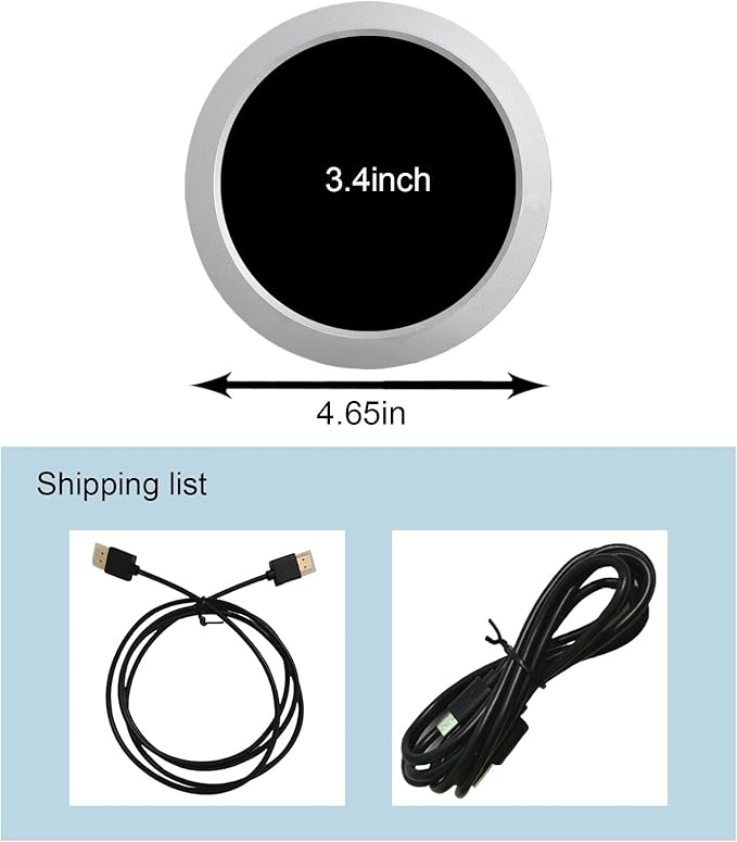 VSDISPLAY PC Case Round Screen 3.4 Inch Circle Display 800x800 for Computer Aida64 CPU GPU Data Monitoring Mini H/D Secondary Display with Silver Metal Shell