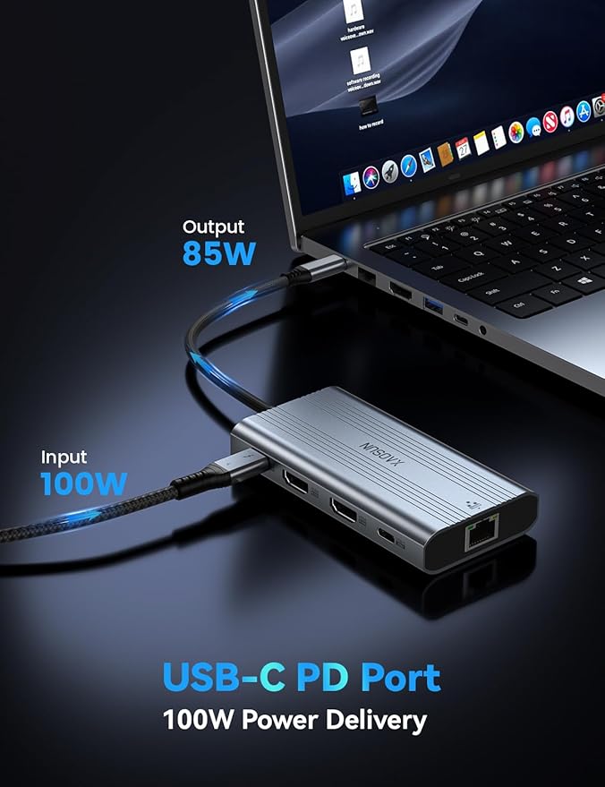 XAOSUN USB C Docking Station Dual Monitor 10Gbps USB C HUB with 2 HDMI 4K@60Hz 10 in 1 USBC Dock with 10Gbps USB A and C Gigabit Ethernet PD 100W SD/TF (microSD) for Lenovo/Mac/Dell/HP/XPS