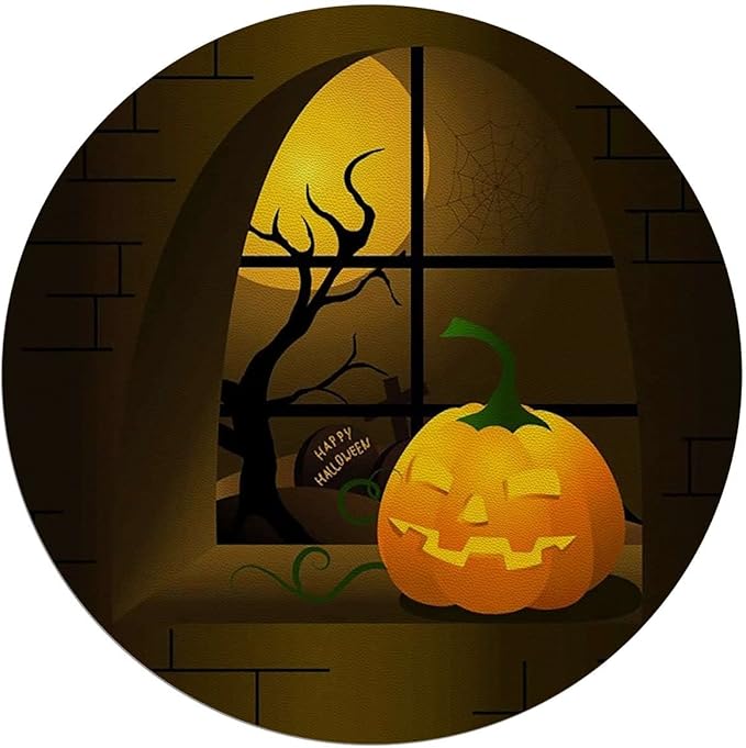 Orange Yellow Black PU Leather Office Chair Mat for Hardwood Floors Desk Carpet Halloween Themed Night Swirled Anti-Slip Multi-Purpose Low Pile Computer Chair Mat Animal Diameter 55 in