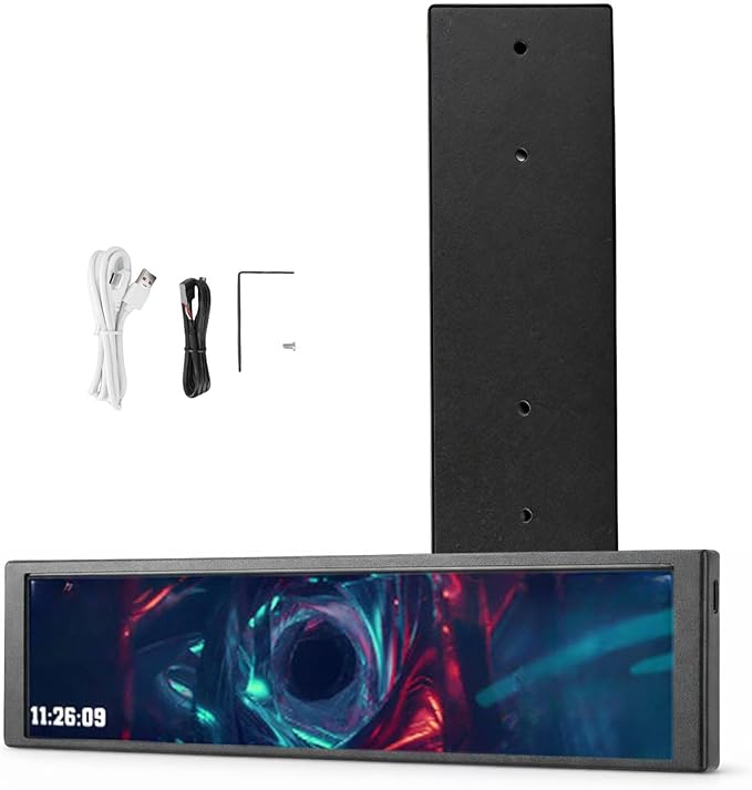 9.2 PC Sensor Panel Secondary Display for CPU GPU Monitoring with Dynamic Video Themes 1920x462 Resolution Type C Powered for 10/11 (Black)