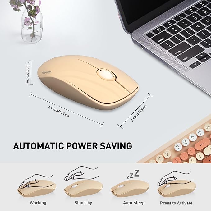 FOPETT Wireless Keyboard and Mouse Combo 105 Keys Full-Sized 2.4 GHz Round Keycap Colorful Keyboards USB Receiver Plug and Play for Windows Mac PC Laptop Desktop (Milkteacolorful)