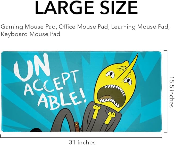 Adventure Time Lemongrab Unacceptable Large Gaming Mouse Pad Desk Mat with Stitched Edges Non-Slip Base for Gamer Home and Office 31.5 x 15.7