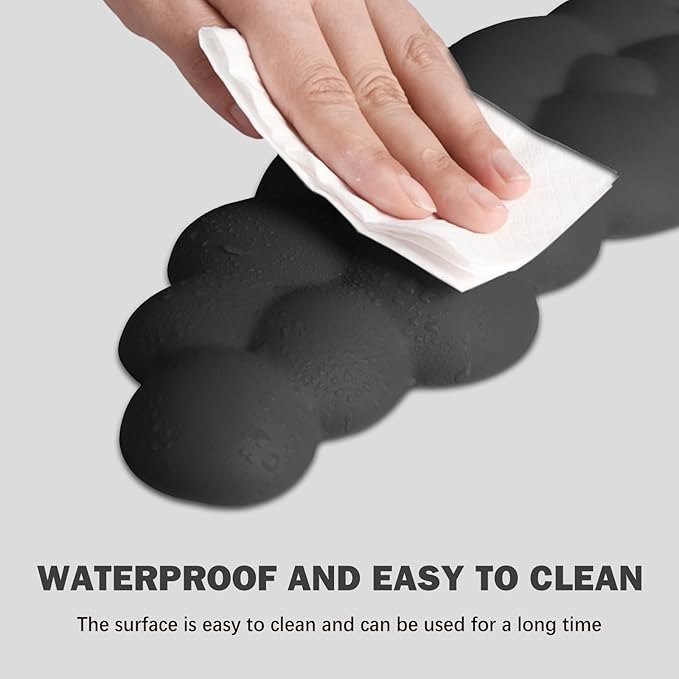 Cloud Keyboard Wrist Rest and Mouse Pad with Wrist Support Set Ergonomic PU Leather Mouse Pads Pain Relief Memory Foam Non-Slip Mousepad for ComputerLaptop Black