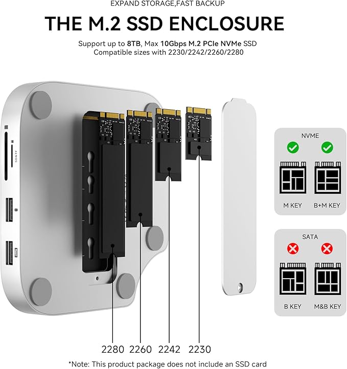 Minisopuru MINI4PRO Mac mini M4 Dock with 4K@60 HDMI 8TB M.2 NVMe SSD Enclosure Mac mini Hub &amp Stand for Mac mini M4 and M4 Pro 2024 (TF/SD Slot 3* USB-A 2.0 Audio) | Silver