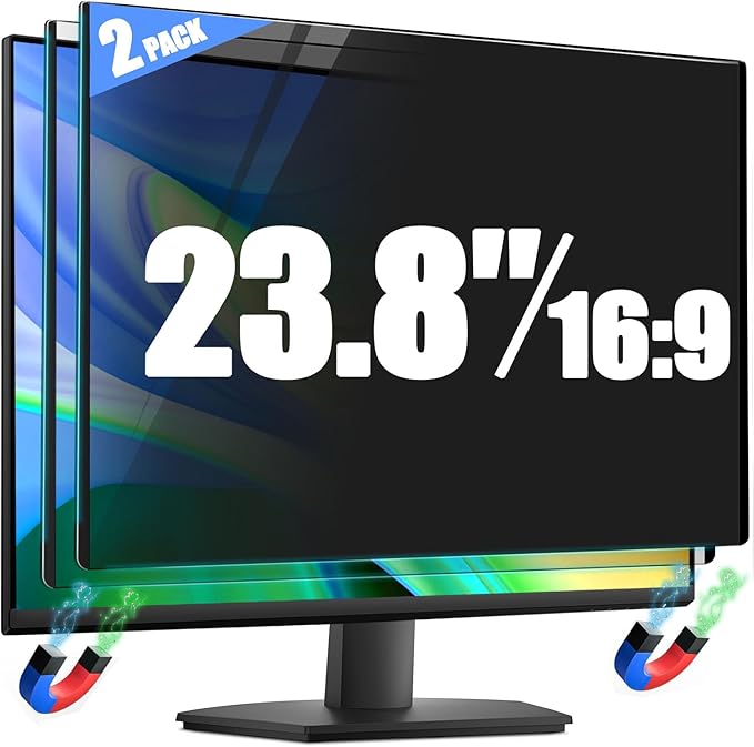 [2 Pack] Magnetic Privacy Screen for 23.8 Inch 16:9 Computer Monitor - Reversible Matte/Glossy Anti-Glare Removable Blue Light Filter Anti-Spy Eye Protection Screen Protector Shield for Desktop PC