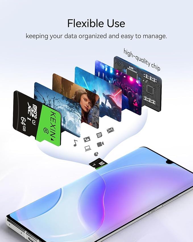 KEXIN 64GB Micro SD Card 3 Pack with SD Adapter microSDXC Memory Card UHS-I C10 U1 Micro SD Card Full HD High Speed TF Card for Tablet Action Camera Dash Cam Drone Game Console 64 G 3 Pack