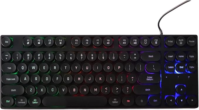Gugxiom Mechanical Gaming Keyboard USB Wired Punk Typewriter Light Up Keyboard 87 Keys Round Keycaps Keyboard with Colorful Backlit for Windows (Black)