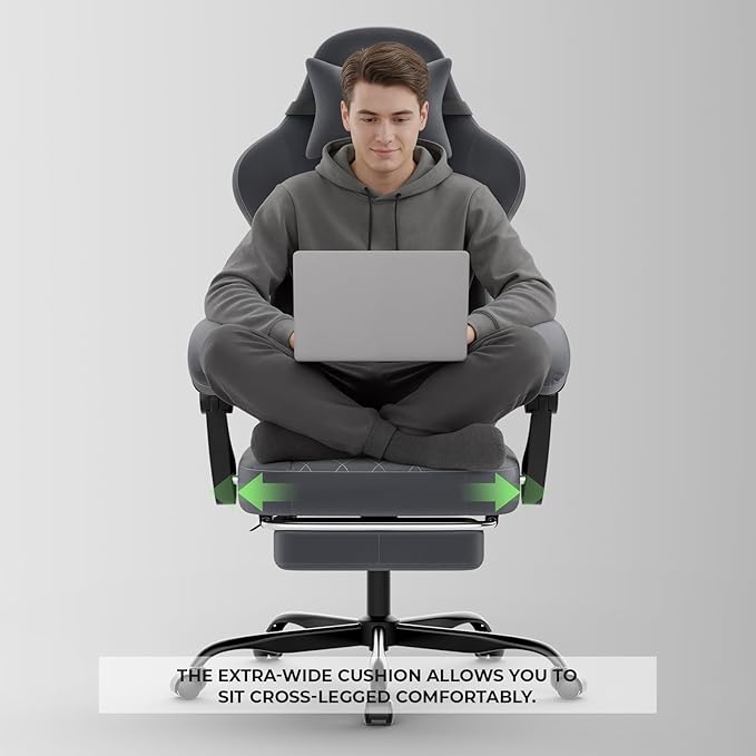 Ergonomic Gaming Chair Video Gamer Chairs Gaming Computer Chairs Gamer Chairs for Adults Massage Lumbar Support Swivel Height Adjustable Headrest Backrest Grey