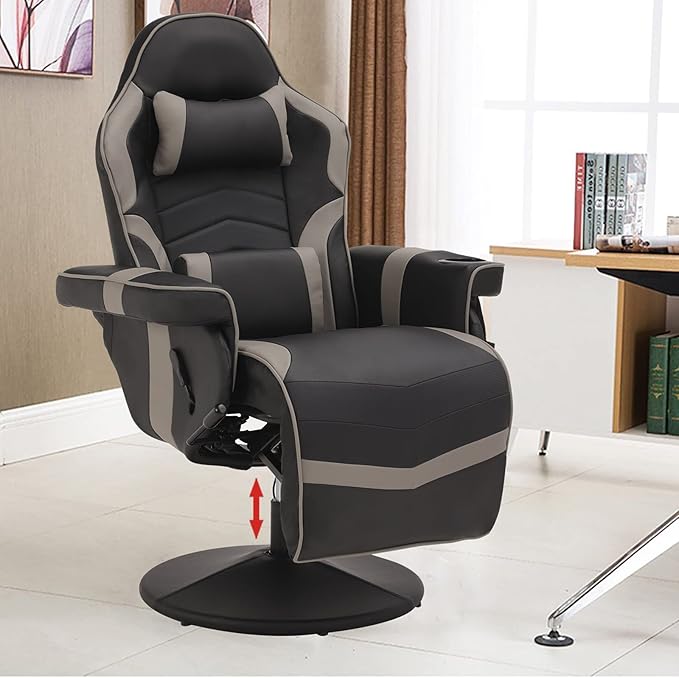 LVUYOYO Reclining Gaming Chair Gaming Chair with Footrest and Massage High Back PU Leather Gaming Recliner w/Adjustable Height Swivel Game Chair with Lumbar Support Cup Holder Headrest