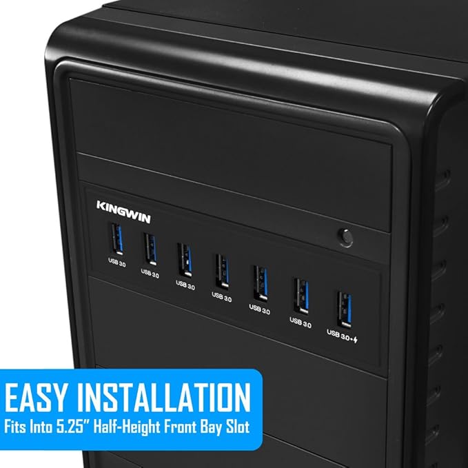 Kingwin Front Panel USB 3.0 Hub 7 Port &amp One Fast Charging USB 2.1A Charging Port