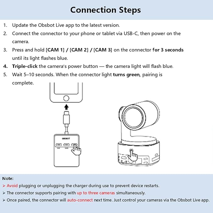 OBSBOT Wireless Multi-Cam Connector Compatible for Tail 2 Tail Air Smartphones &amp Tablets with USB-C Interface