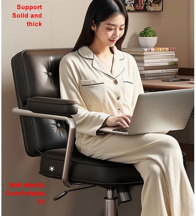 YCKEGEW Leather Swivel Office Chair with Wheels and Arms Ergonomic Desk Chair Tilting BackrestComputer Chair Height AdjustableExecutive Chair for Office(CoffeeSliver Legs)