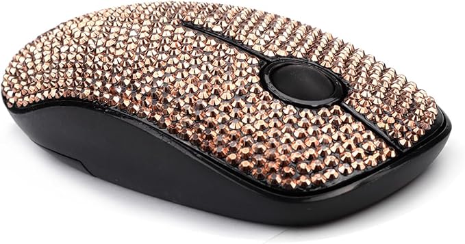 Luxury Bling Crystal Rhinestone 2.4G Ultrathin Silent Wireless Mouse with Nano Receiver 1600 DPI Precise Control for Notebook Computer PC Laptop MacBook and Chromebook - Rose Gold