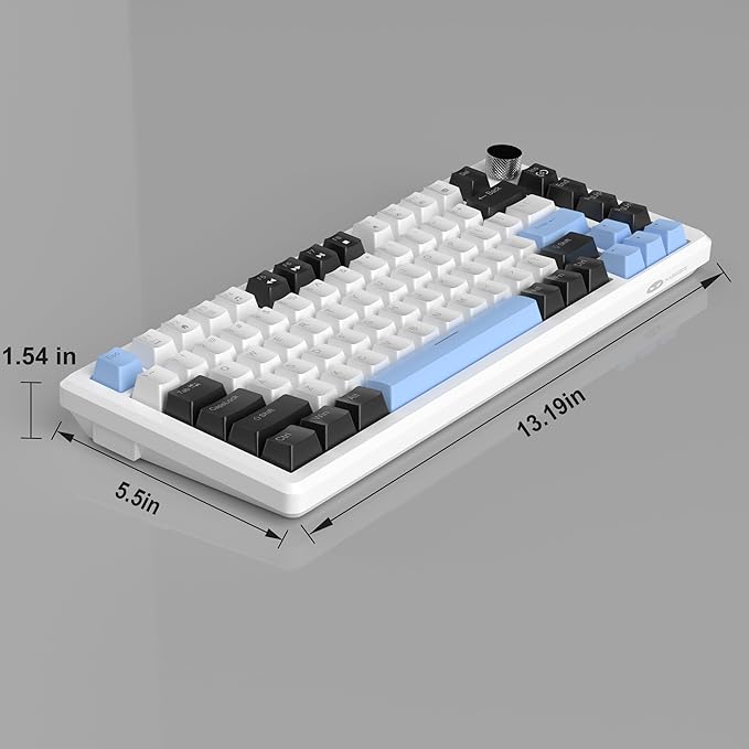 MageGee 75% Mechanical Gaming Keyboard Compact Blue Backlit Wired Gaming Keyboards with Brown Switches EVA Foam Knob Control STAR75 Portable NKRO PC Gaming Keyboard - White &amp Blue