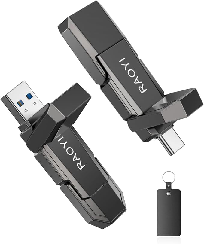 RAOYI 128GB USB C External SSD 2-in-1 Solid State Drive Up to 450MB/s Dual USB 3.2 + Type-C Thumb Drive Portable SSD Drive for iPhone 15/16/17 Android Tablet PC and PS4