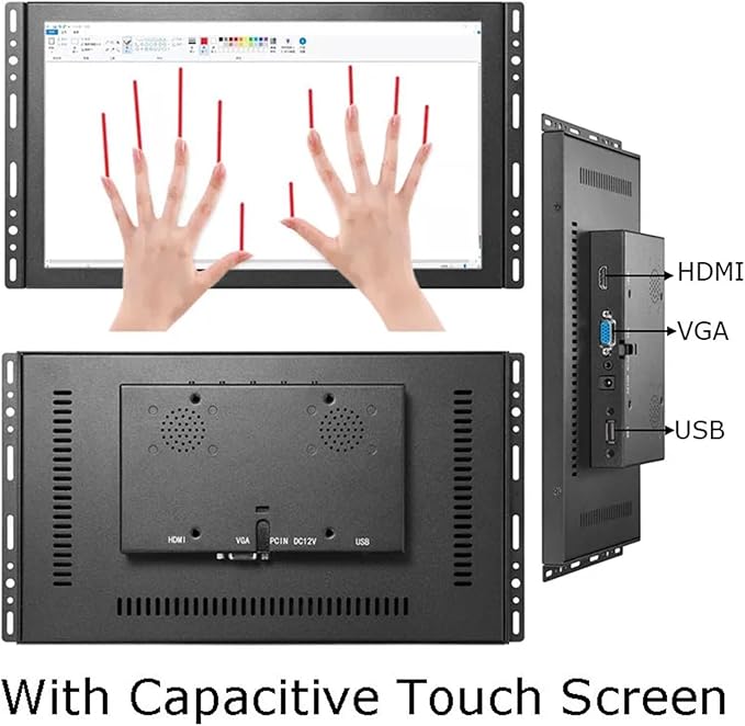 1pc 11.6 Inch 1366 * 768 Open Frame IPS Metal Industrial Grade VGA for HDMI USB-Capacitive/Resistive Touch Screen Monitor(Capacitive Touch)