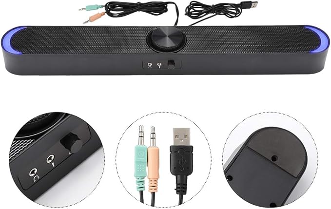 Desktop Speakers 15° Bevel Design 3.5mm Jack Wired Mini Computer Speaker with Double Sound Guiding Holes (Black)