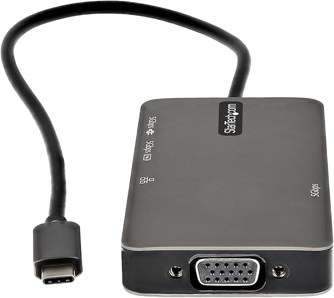 StarTech.com USB-C Multiport Adapter - USB-C to 4K 30Hz HDMI or 1080p VGA - USB Type-C Mini Dock w/ 100W Power Delivery Passthrough 3-Port USB Hub 5Gbps GbE - 12 (30cm) Attached Cable (DKT30CHVPD2)