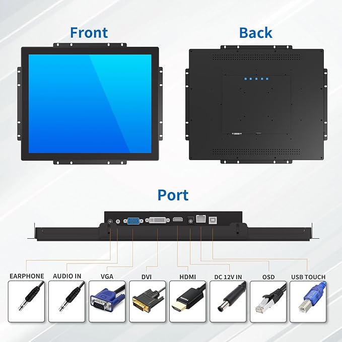 19 Inch Open Frame Touch Monitor PCAP 10-Point Touch Industrial Touchscreen Monitor with HDMI/VGA/DVI Interface Active Matrix TFT LCDLED Backlight with VESA Mount