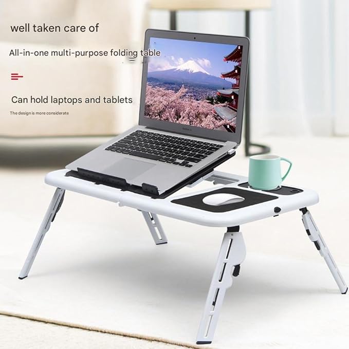 Adjustable Laptop Stand with Cooling Fans Portable Foldable Notebook Desk for Bed &amp Office Use Ergonomic Computer Table with USB Fans for Students Gamers Remote Workers (WhiteDual Fan)